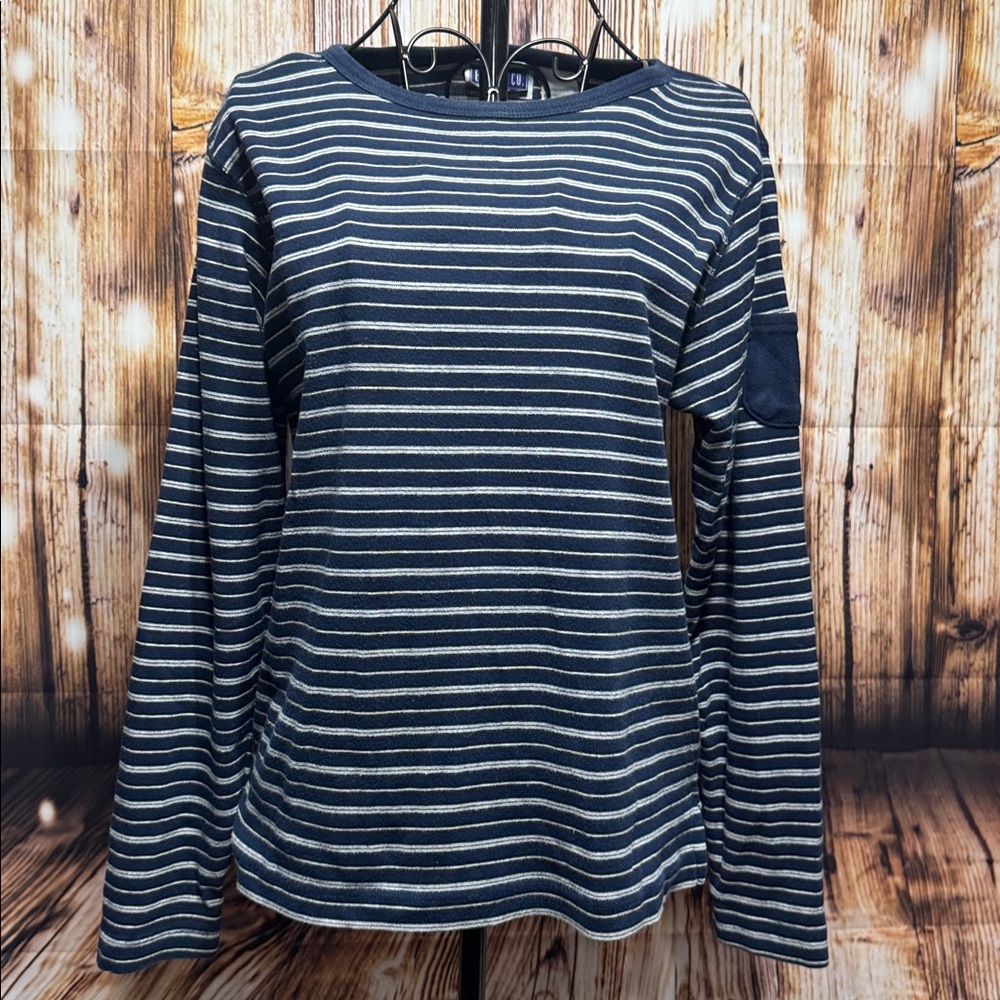 Navy and White Striped Long Sleeve Women's Top